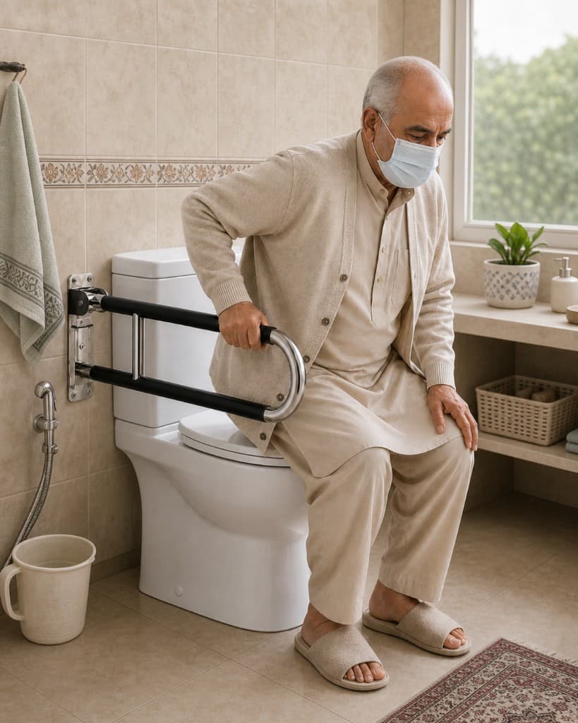 Installed beside toilet for support